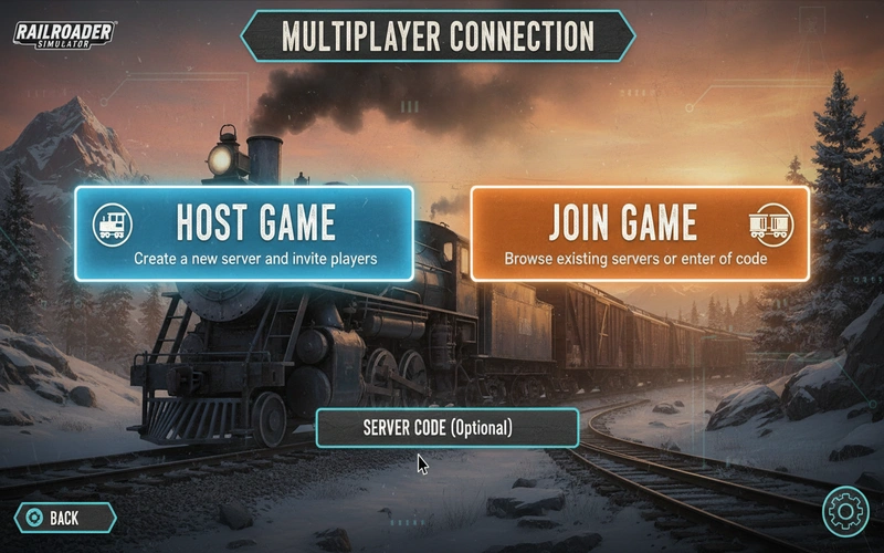 Railroader multiplayer connection interface showing host and join options